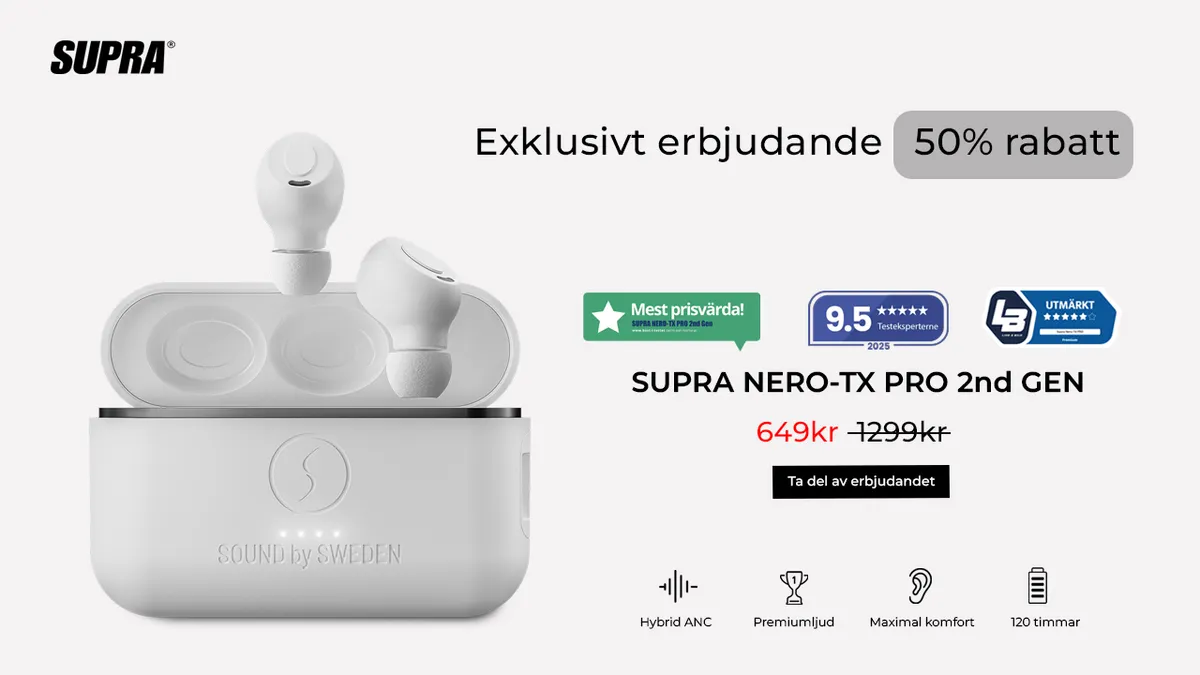 Erbjudande med studentrabatt från Exklusivt studenterbjudande – 50 % rabatt på hörlurar från svenska SUPRA®