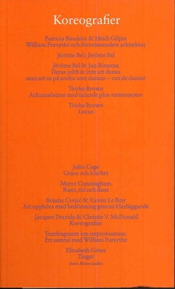 Koreografier; Cristina Caprioli, Petronella Fredlund, Sven-Olov Wallenstein, André Lepecki, Peggy Phelan, Boyan Manchev, Gerald Siegmund, Susan Sontag, Steven De Belder, Luk Van den Dries, Kurt Vanhuotte, René Thom, John Tusa, Dalibor Vesely, Paul Virilio, Patricia Baudoin, Heidi Gilpin, Jérome Bel, Jan Ritsema, Trisha Brown; 2008