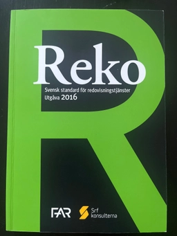 Svensk standard för redovisningstjänster, Reko; FAR akademi, FAR
(senare namn), FAR, SRF konsulternas förbund, Sveriges redovisningskonsulters förbund
(tidigare namn), Sveriges redovisningskonsulters förbund; 2016