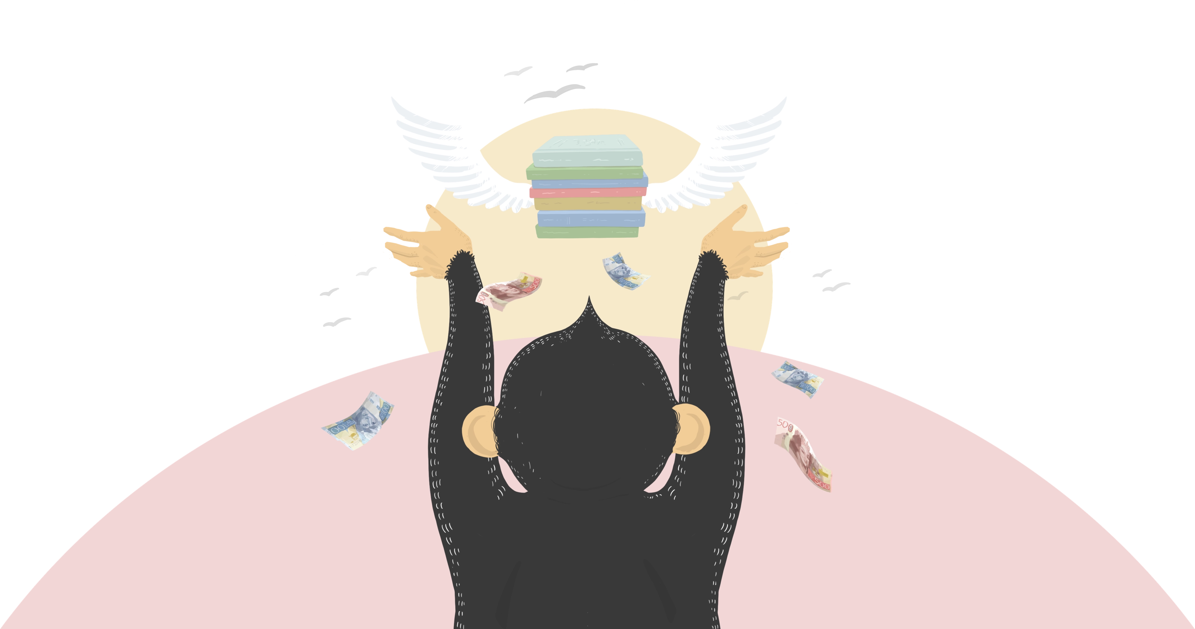 Studentapan som har sålt kurslitteratur och tjänar pengar