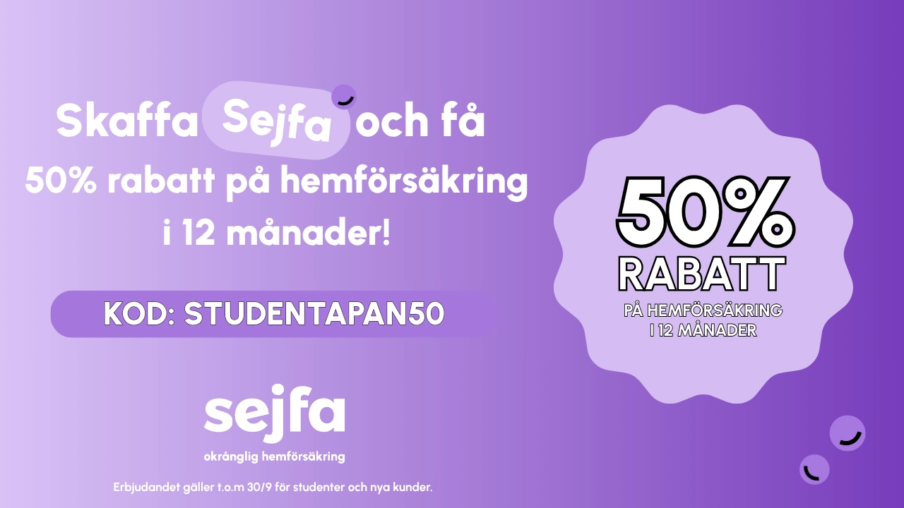 Erbjudande med studentrabatt från Skaffa Sejfa – få 50% rabatt i 12 månader