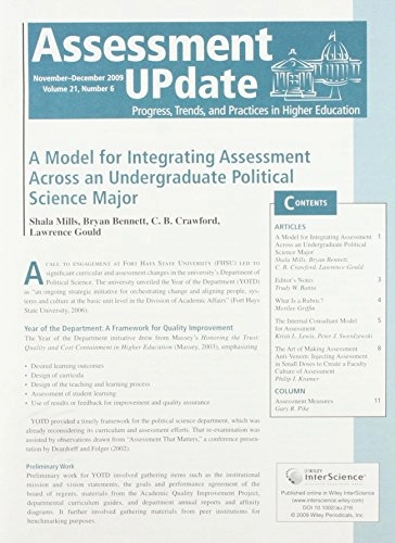 Assessment Update: Progress, Trends, and Practices in Higher Education, Vol