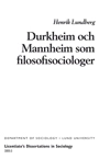 Durkheim och Mannheim som filosofisociologer