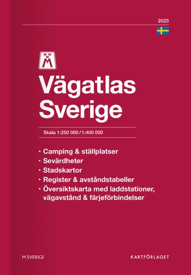 M Vägatlas Sverige 2023 : Skala 1:250.000-1:400.000; Kartförlaget; 2023
