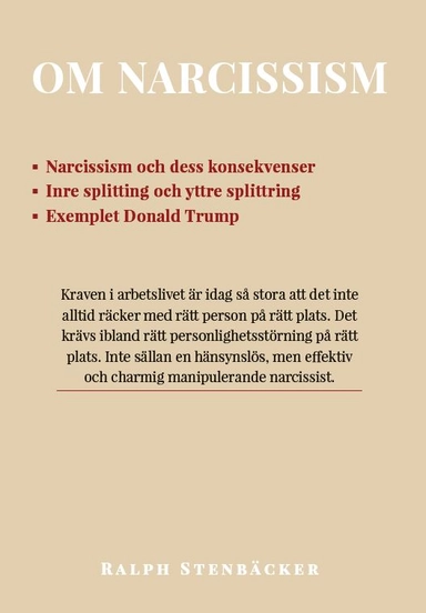 Om narcissism; Ralph Stenbäcker; 2020