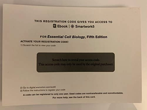 Access card for "Essential Cell Biology 5th edition" by Alberts, includes eBook and InQuizitive registration; Alberts; 2020