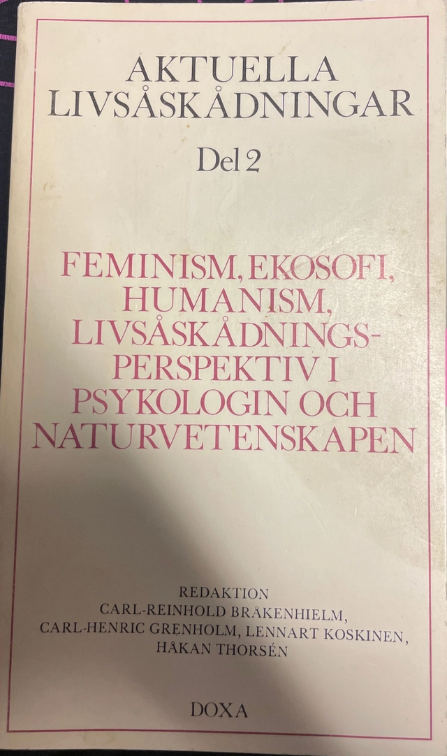 Aktuella livsåskådningar · D. 2 · Feminism, ekosofi, humanism, livsåskådningsperspektiv i psykologin och naturvetenskapen; Carl-Reinhold Bråkenhielm; 1983