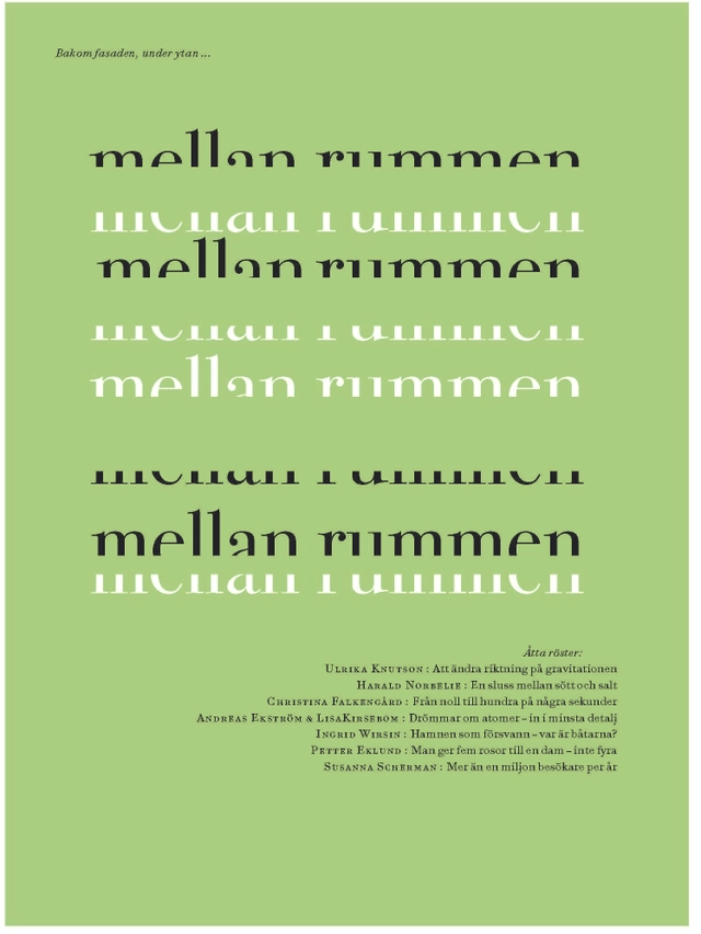 Bakom fasaden, under ytan, mellan rummen; Petter Eklund, Andreas Ekström, Klas Fahlén, Christina Falkengård, Airi Iliste, Lisa Kirsebom, Ulrika Knutson, Harald Norbelie, Dick Norberg, Susanna Scherman, Stina Wirsén, Ingrid Wirsin; 2012