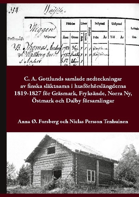 C. A. Gottlunds samlade nedteckningar av finska släktnamn i husförhörslängderna 1819-1827 för Gräsmark, Fryksände, Norra Ny, Östmark och Dalby församlingar; Anna Ø. Forsberg, Niclas Persson Tenhuinen; 2021