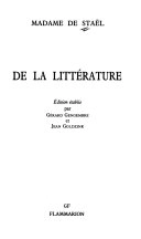 De la littérature; Germaine de Staël-Holstein; 1991