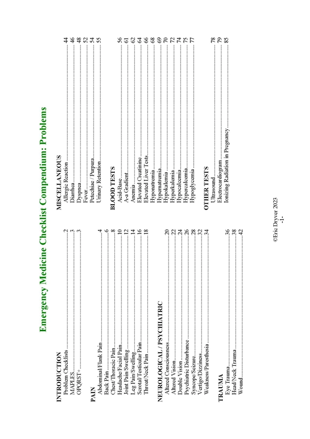 Emergency Medicine Checklist Compendium; Eric Dryver; 2023