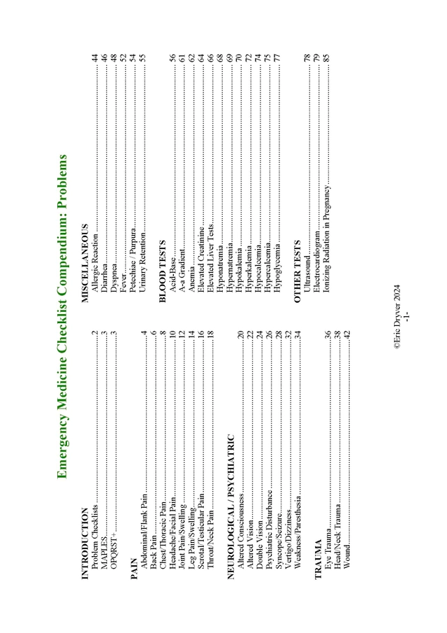Emergency Medicine Checklist Compendium; Eric Dryver; 2024