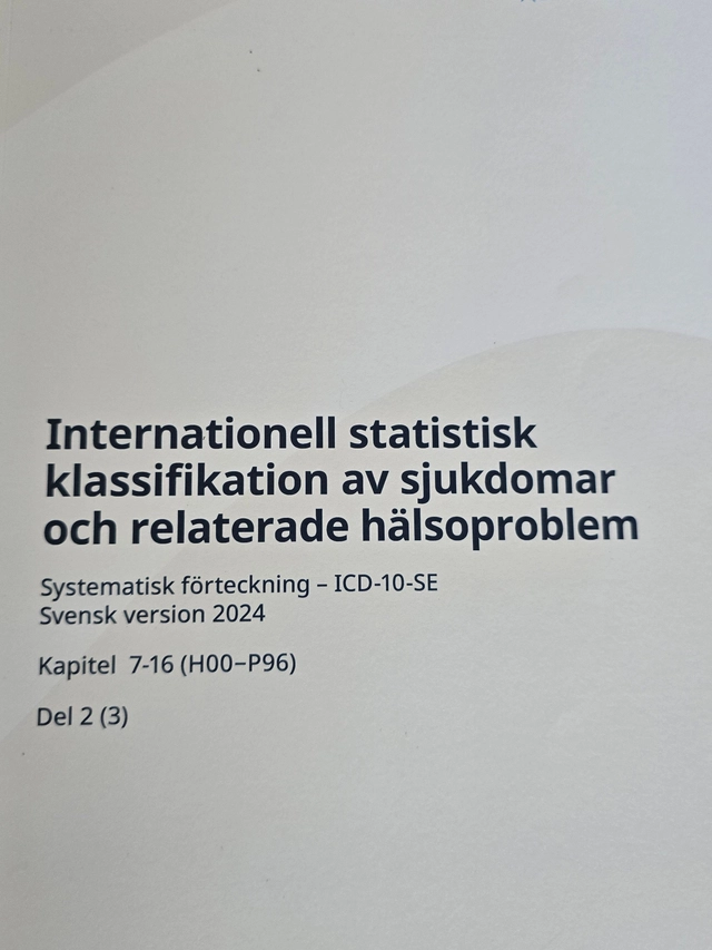 Internationell statistisk klassifikation av sjukdomar och relaterade hälsoproblem : systematisk förteckning : svensk version 2024 · H-P, Del 2 (3); Sverige. Socialstyrelsen, Sverige. Medicinalstyrelsen; 2024