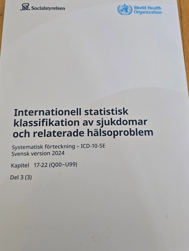 Internationell statistisk klassifikation av sjukdomar och relaterade hälsoproblem : systematisk förteckning : svensk version 2024 · Q-Z, Del 3 (3); Sverige. Socialstyrelsen, Sverige. Medicinalstyrelsen; 2024