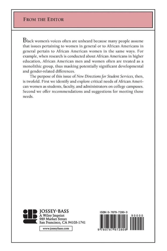 Meeting the Needs of African American Women: New Directions for Student Ser; Margareta Bäck-Wiklund; 2004
