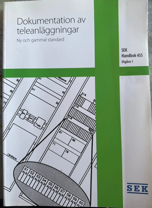 SEK Handbok 455 - Dokumentation av teleanläggningar - Ny och gammal standard; Svenska elektriska kommissionen, SEK Svensk elstandard
(senare namn), SEK Svensk elstandard; 2006
