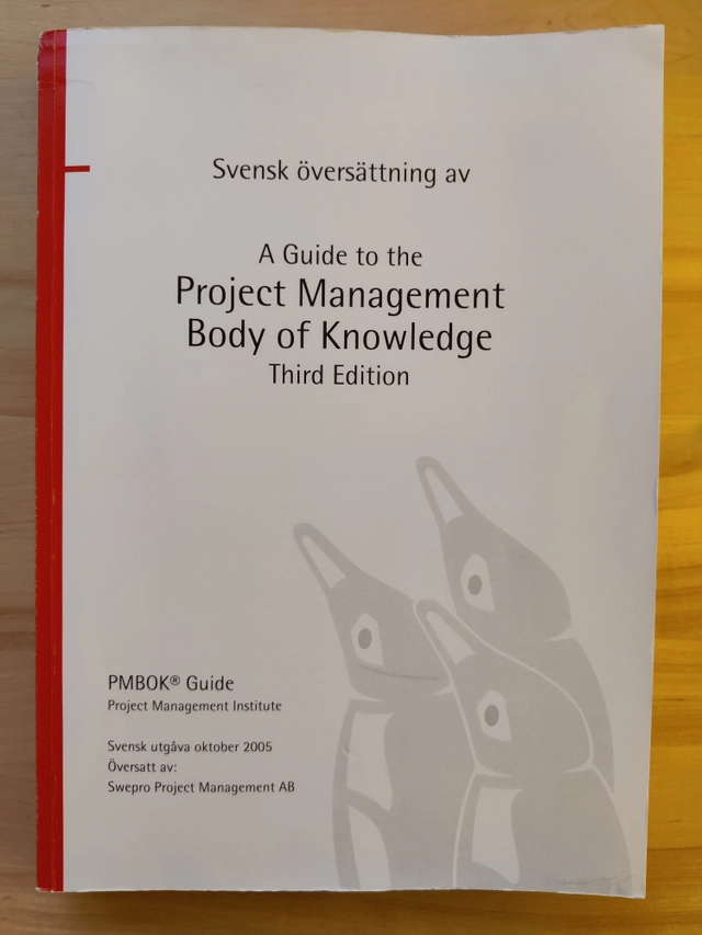 Svensk översättning av A guide to the project management body of knowledge : PMBOK® guide; Project Management Institute. Sweden chapter, Swepro Project Management Institute; 2005
